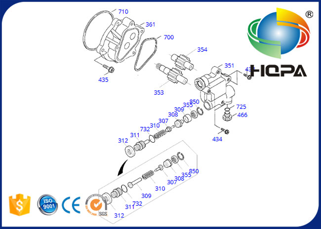 Kit hydraulique de joint de pompe à engrenages 719211KT pour l'excavatrice Doosan 130LC-V SOLAIRE