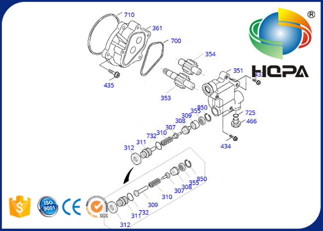 Kit hydraulique de joint de pompe à engrenages 1518AKT pour Doosan DH258-7 220LC-V SOLAIRE