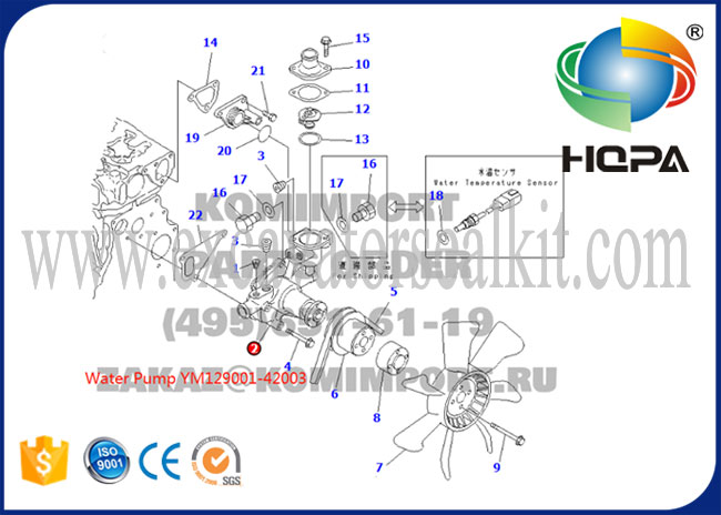 pompe à eau hydraulique de moteur de pièces d'excavatrice de 3D84 4D84/KOMATSU YM129001-42003
