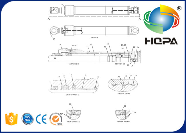 126-1880 kit de joint de cylindre du bâton 247-8974 350-0971 456-0204 pour  Excavator