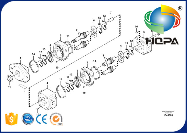 Kit hydraulique de joint de pompe à engrenages VOE14536209 14536209 pour l'excavatrice Volvo EC360B