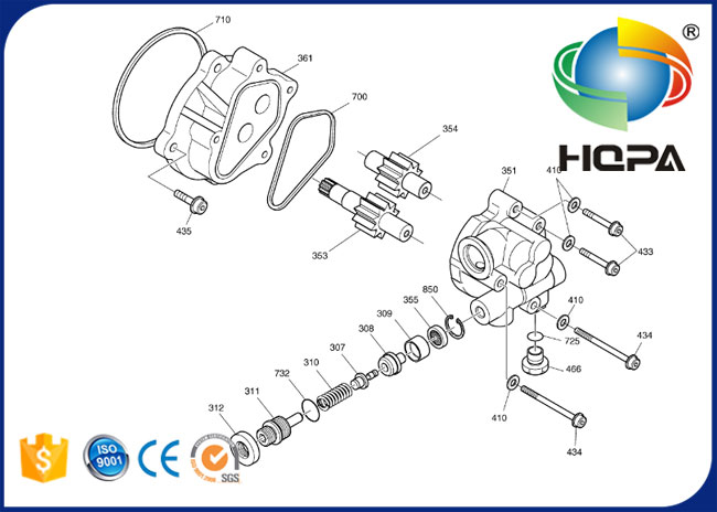 Kit hydraulique de joint de pompe à engrenages K9005450 pour Doosan DX140LC DX140LC-3