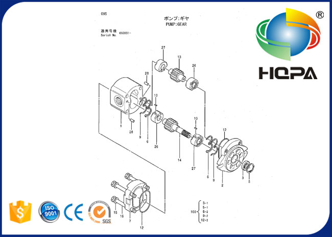 0408207 kits hydrauliques de joint de pompe à engrenages pour l'excavatrice Hitachi EX100-2