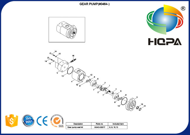 Kit hydraulique de joint de pompe à engrenages de XKAG-00017 XKAG00017 pour Hyundai R450-7 R520LC-9S