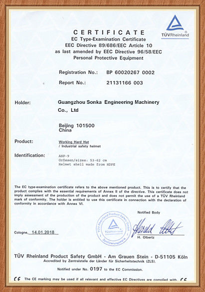 Chine Guangzhou Sonka Engineering Machinery Co., Ltd. Certifications